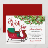 Kerstfeest uitnodiging, oh wat leuk, Sleigh Kaart (Voorkant / Achterkant)