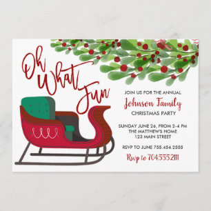 Kerstfeest uitnodiging, oh wat leuk, Sleigh Kaart