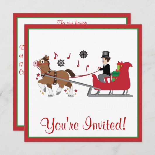 Kerstfeest Uitnodiging Paard-en-Slee (Voorkant / Achterkant)