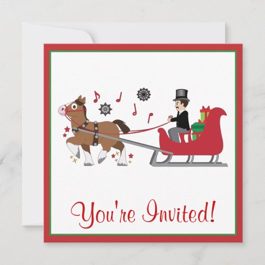 Kerstfeest Uitnodiging Paard-en-Slee (Voorkant)