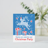 Kerstfeest uitnodiging rendier blauw rood (Staand voorkant)