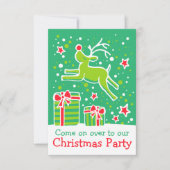 Kerstfeest uitnodiging rendieren groen rood (Voorkant)