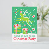 Kerstfeest uitnodiging rendieren groen rood (Staand voorkant)