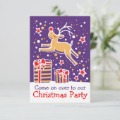 Kerstfeest uitnodiging rendieren paarse (Staand voorkant)