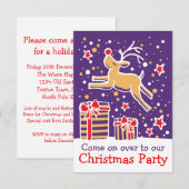 Kerstfeest uitnodiging rendieren paarse (Voorkant / Achterkant)