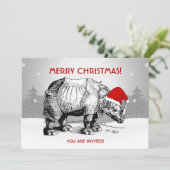 Kerstfeest Uitnodiging Rhino Santa Hat Funny (Staand voorkant)