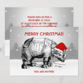 Kerstfeest Uitnodiging Rhino Santa Hat Funny (Voorkant / Achterkant)