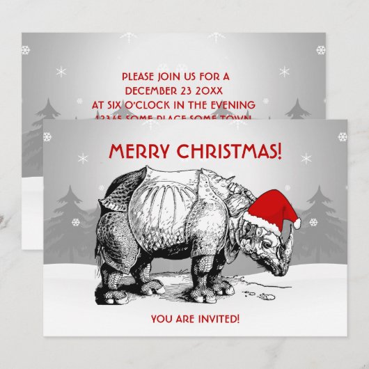 Kerstfeest Uitnodiging Rhino Santa Hat Funny (Voorkant / Achterkant)
