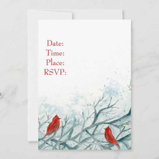Kerstfeest Uitnodiging Rode Kardinaal Vogels (Achterkant)