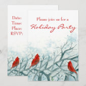 Kerstfeest Uitnodiging Rode Kardinaal Vogels (Voorkant / Achterkant)