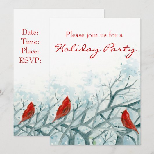 Kerstfeest Uitnodiging Rode Kardinaal Vogels (Voorkant / Achterkant)