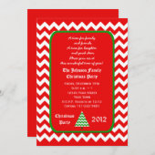 Kerstfeest Uitnodiging Rood en Wit Chevron (Voorkant / Achterkant)