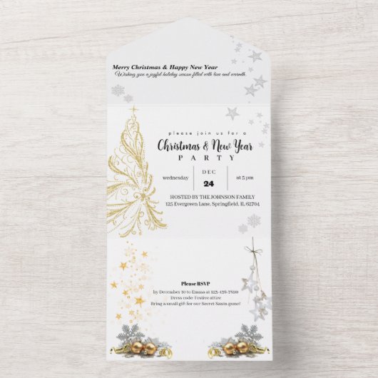 Kerstfeest Uitnodiging_rood&wit All In One Uitnodiging (Binnen)