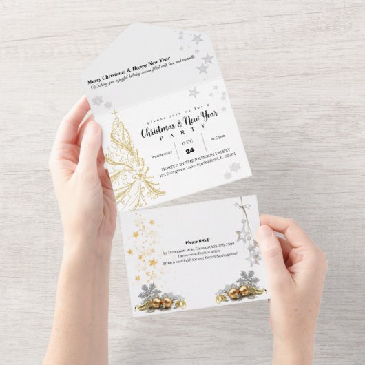 Kerstfeest Uitnodiging_rood&wit All In One Uitnodiging (Afscheurbaar)