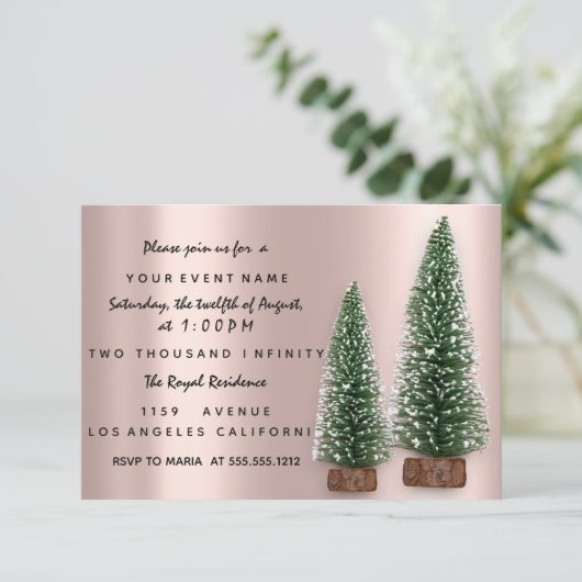 Kerstfeest Uitnodiging Roze Eettafel Par (Staand voorkant)