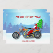 Kerstfeest Uitnodiging Santa Riding Chopper (Voorkant / Achterkant)