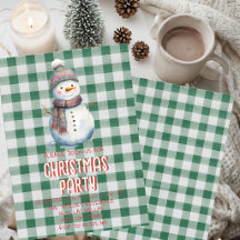 Kerstfeest Uitnodiging | Schattige Sneeuwman Groen