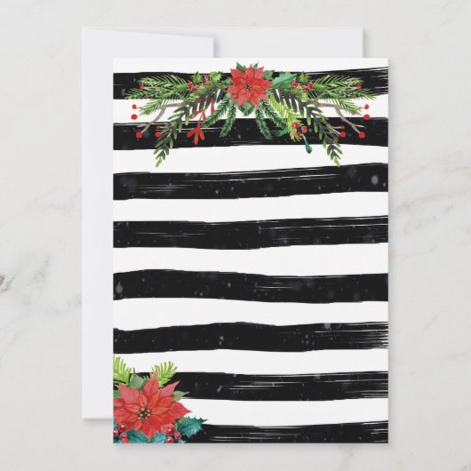 Kerstfeest Uitnodiging, strepen, bloemen Kaart (Achterkant)