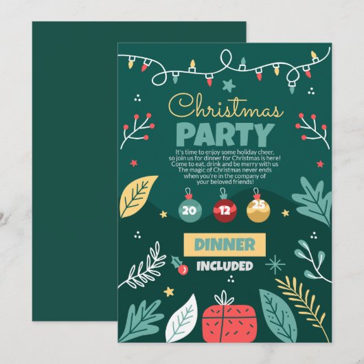 Kerstfeest Uitnodiging, Vakantiefeest Uitnodiging (Voorkant / Achterkant)