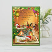 Kerstfeest uitnodiging van Santa Puppy (Staand voorkant)