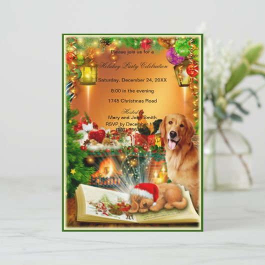 Kerstfeest uitnodiging van Santa Puppy (Staand voorkant)