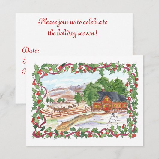 Kerstfeest Uitnodiging Victoriaans Land Home (Voorkant / Achterkant)