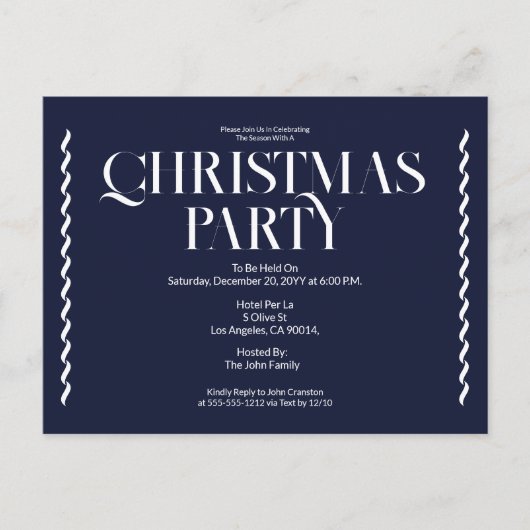 Kerstfeest Uitnodiging Vintage Elegant blauw (Voorkant)
