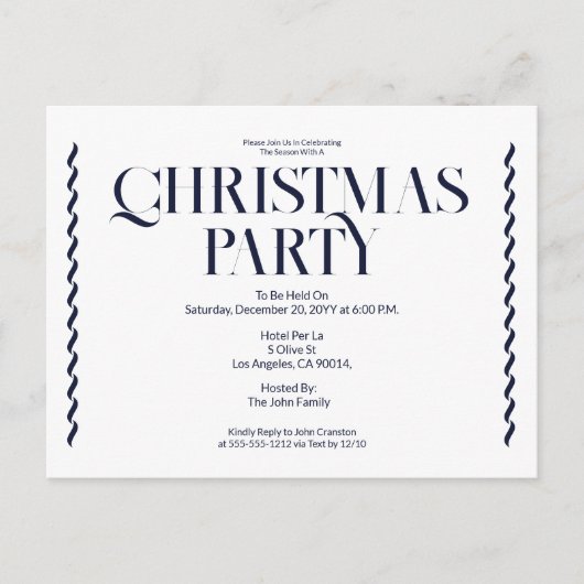 Kerstfeest Uitnodiging Vintage Elegant blauw (Voorkant)