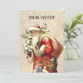 Kerstfeest Uitnodiging Vintage Sinterklaas (Staand voorkant)