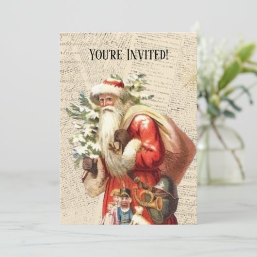 Kerstfeest Uitnodiging Vintage Sinterklaas (Staand voorkant)