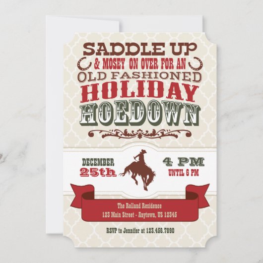 Kerstfeest Uitnodiging voor Holiday Hoedown (Voorkant)