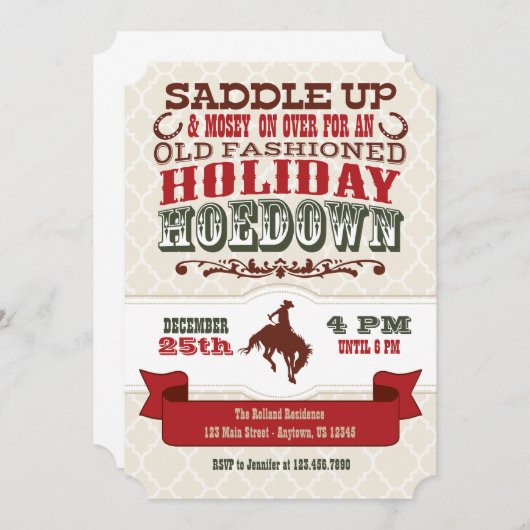 Kerstfeest Uitnodiging voor Holiday Hoedown (Voorkant / Achterkant)
