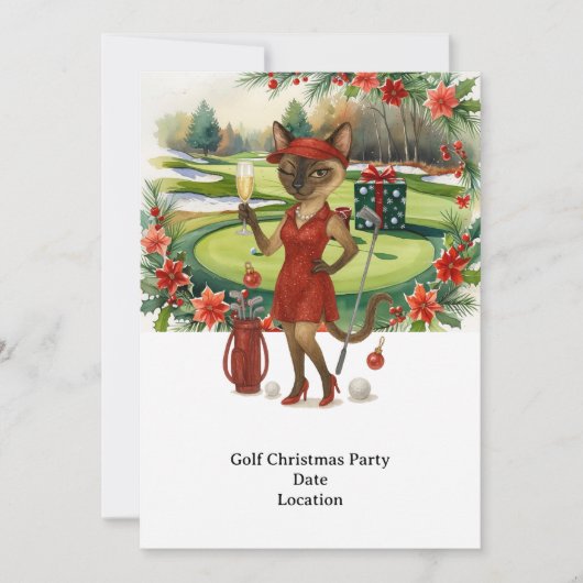 Kerstfeest uitnodiging voor kattenliefhebbers GOLF (Voorkant)
