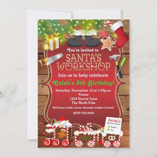 Kerstfeest Uitnodiging voor Sinterklaas Werkplaats (Voorkant)