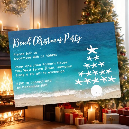 Kerstfeest Uitnodiging voor Strand met Zeesterrenb