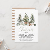 Kerstfeest Uitnodiging, Waterverf kerst Kaart (Voorkant / Achterkant in situ)