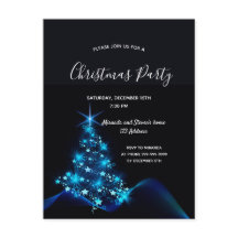 Kerstfeest uitnodiging zwart blauw moderne boom
