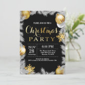 Kerstfeest uitnodiging zwart en goud (Staand voorkant)