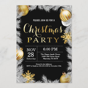 Kerstfeest uitnodiging zwart en goud