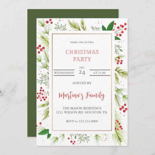 Kerstfeest Uitnodigingen Kerstfeest (Voorkant / Achterkant)