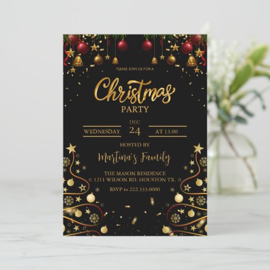 Kerstfeest uitnodigingen Kerstmis feestdag (Staand voorkant)