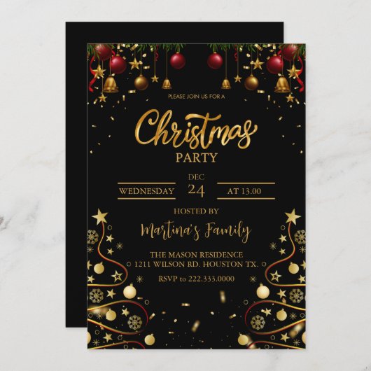 Kerstfeest uitnodigingen Kerstmis feestdag (Voorkant / Achterkant)