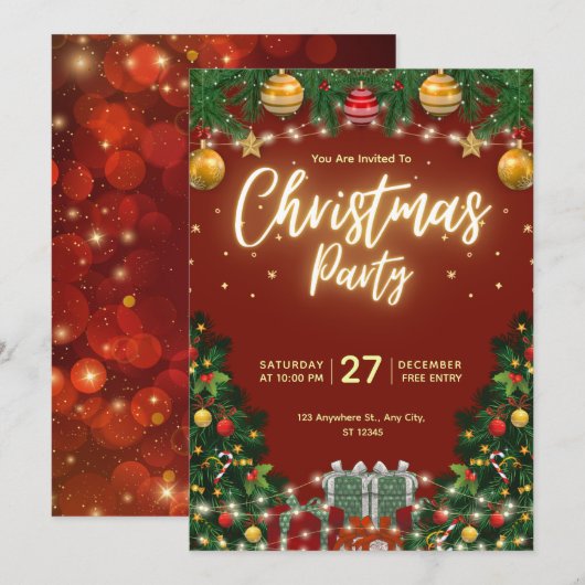 Kerstfeest Uitnodigingsfolder Kaart (Voorkant / Achterkant)