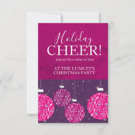 Kerstfeest vakantie bauble roze uitnodigingen