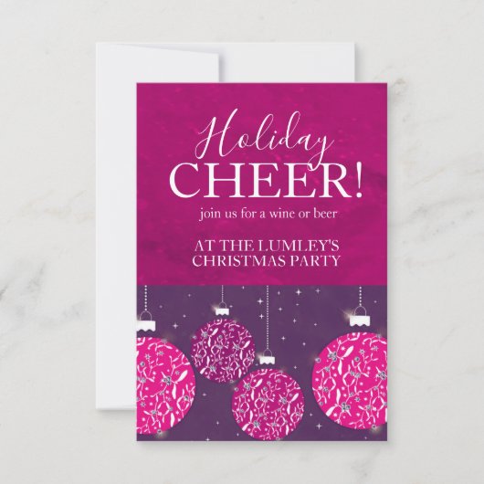 Kerstfeest vakantie bauble roze uitnodigingen (Voorkant)
