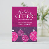 Kerstfeest vakantie bauble roze uitnodigingen (Staand voorkant)