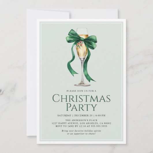Kerstfeest Vakantie Cocktail Green Bow Modern Kaart (Voorkant)
