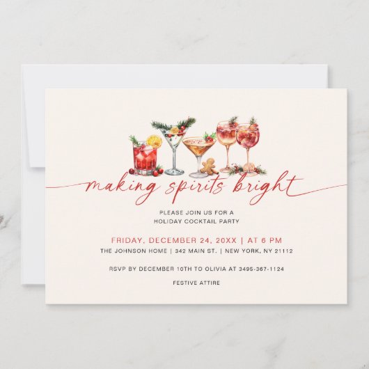 Kerstfeest Vakantie Cocktail Kaart (Voorkant)