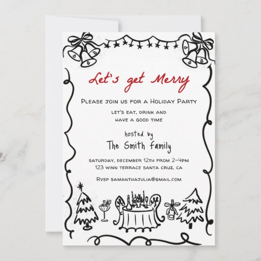 Kerstfeest Vakantie Hand getekend Funky handschrif Kaart (Voorkant)