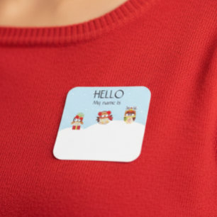 Kerstfeest Vakantie Naamkaartje Badge Uilen Vierkante Sticker